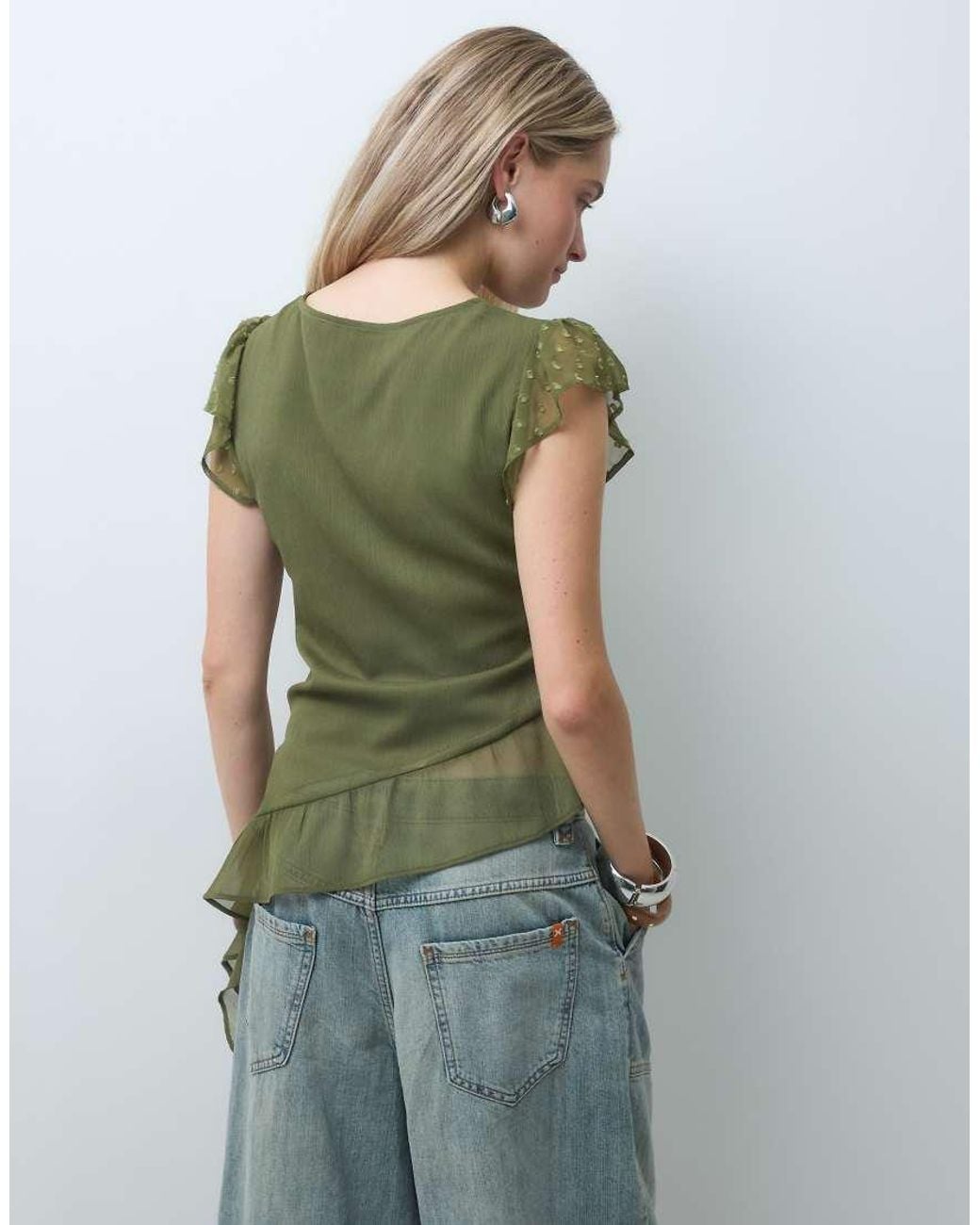 Reclaimed Vintage Green Asym Tea Top With Embroidery