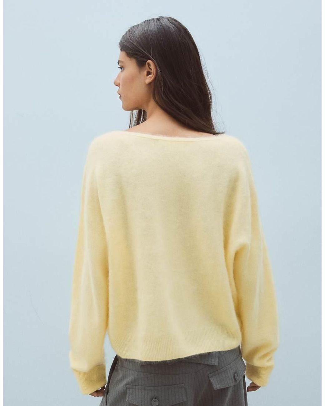 Bershka Yellow 100% Wool V-Neck Jumper