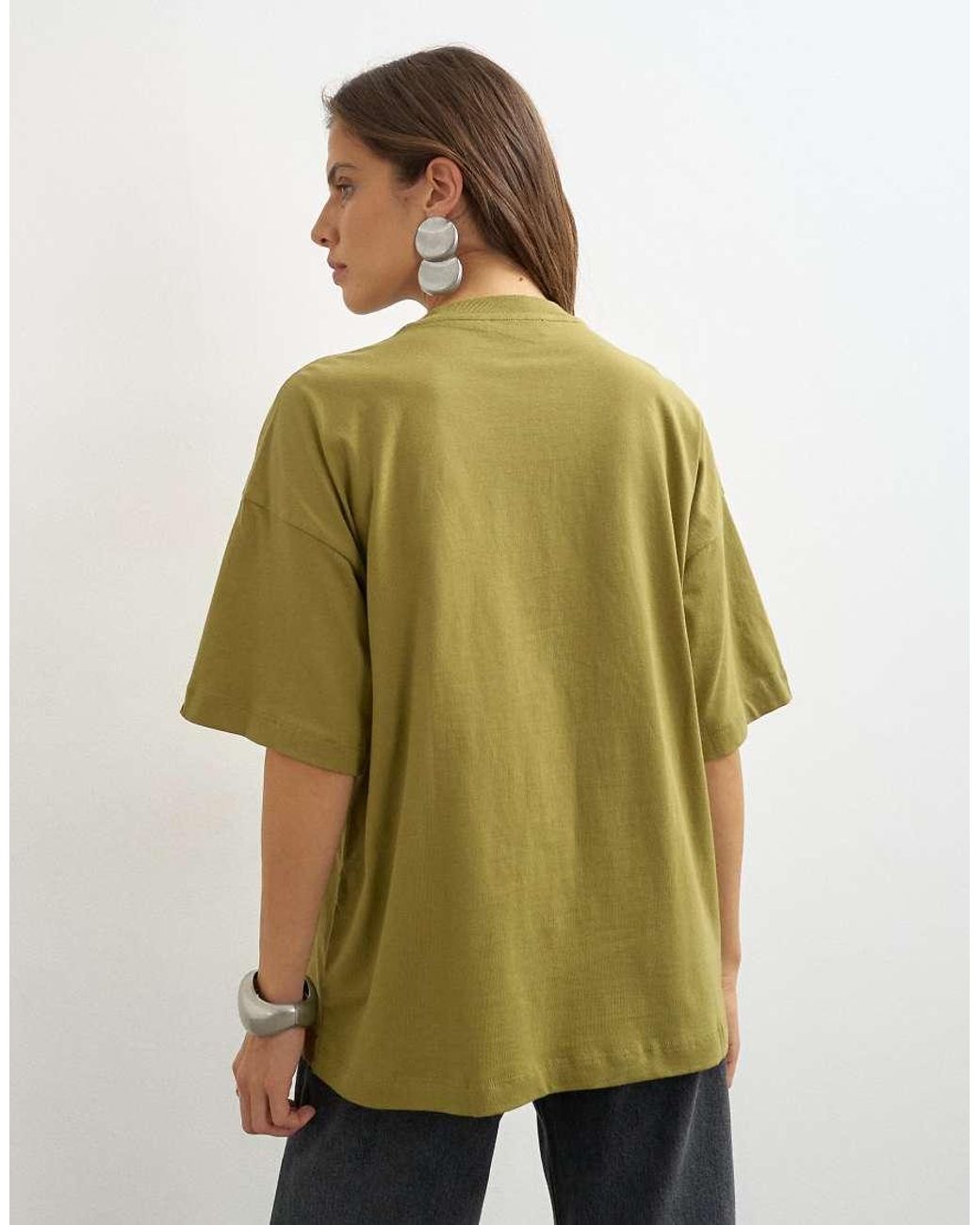 TOPSHOP Green Oversized Drop Shoulder Tee