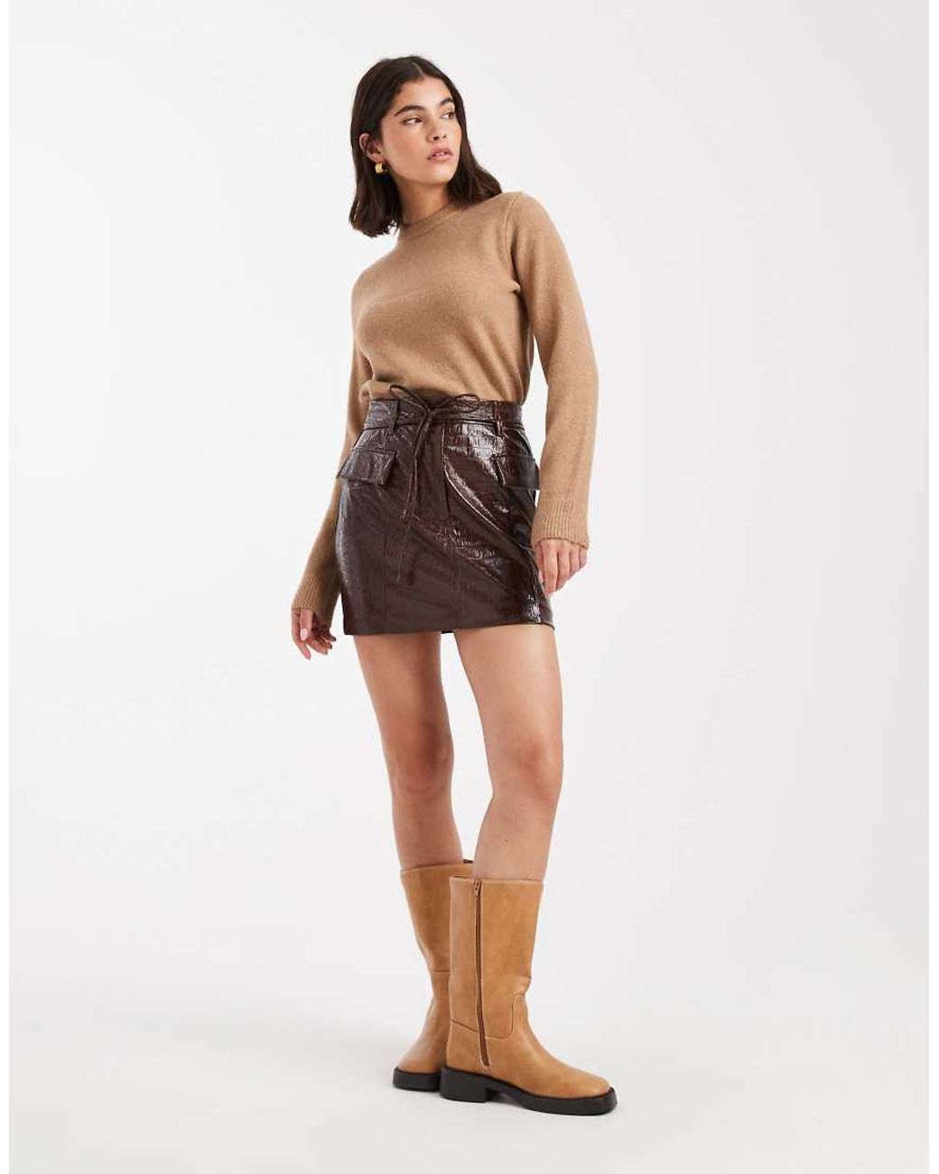 Miss Selfridge Brown Utility Mini Skirt