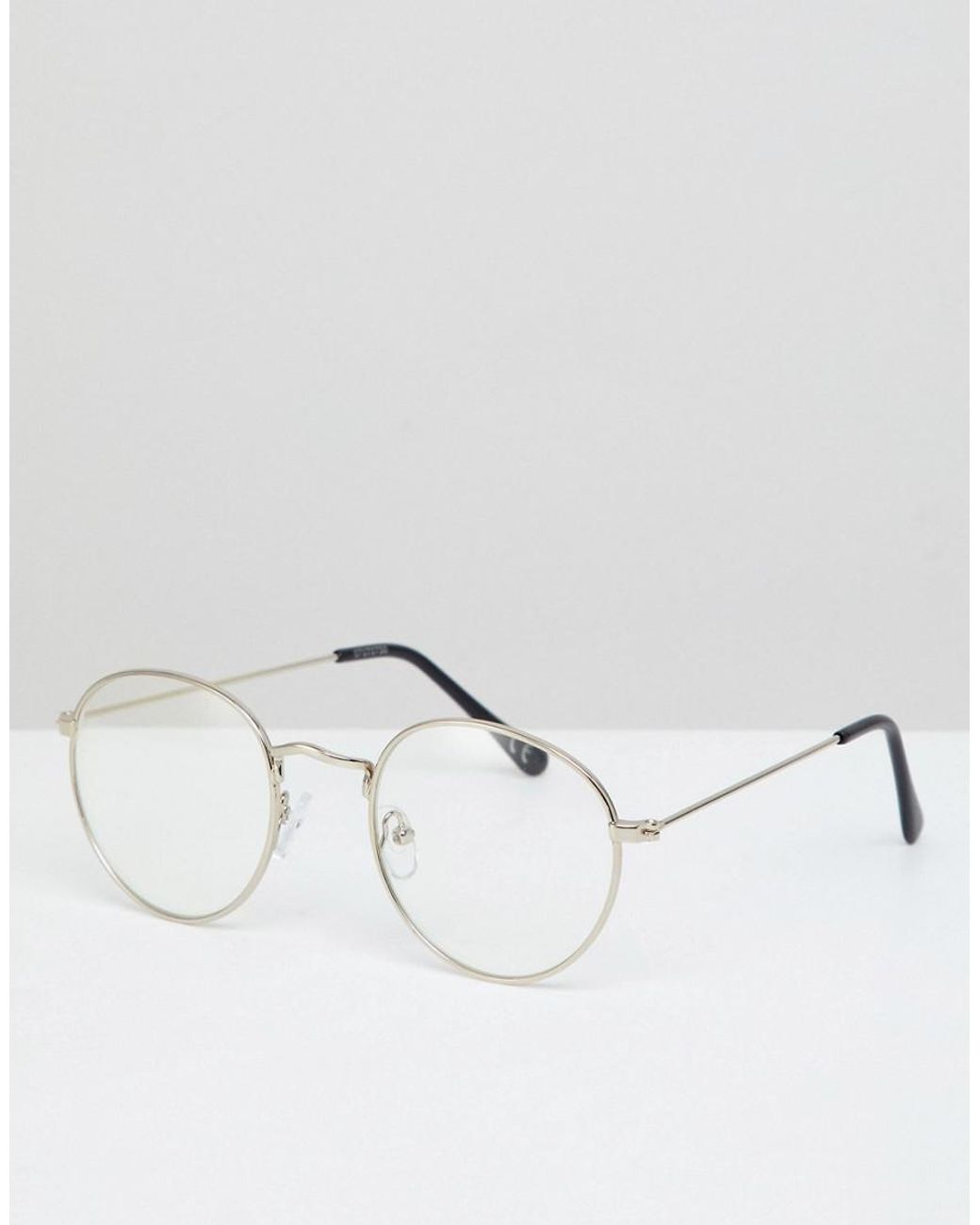 Asos Round Glasses In Silver Metal With Clear Lens In Metallic For Men Lyst 