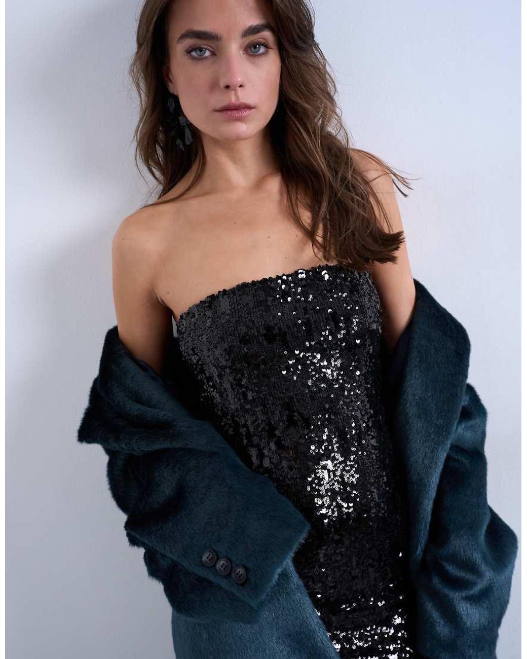 TOPSHOP Black Sequin Bandeau Mini Dress