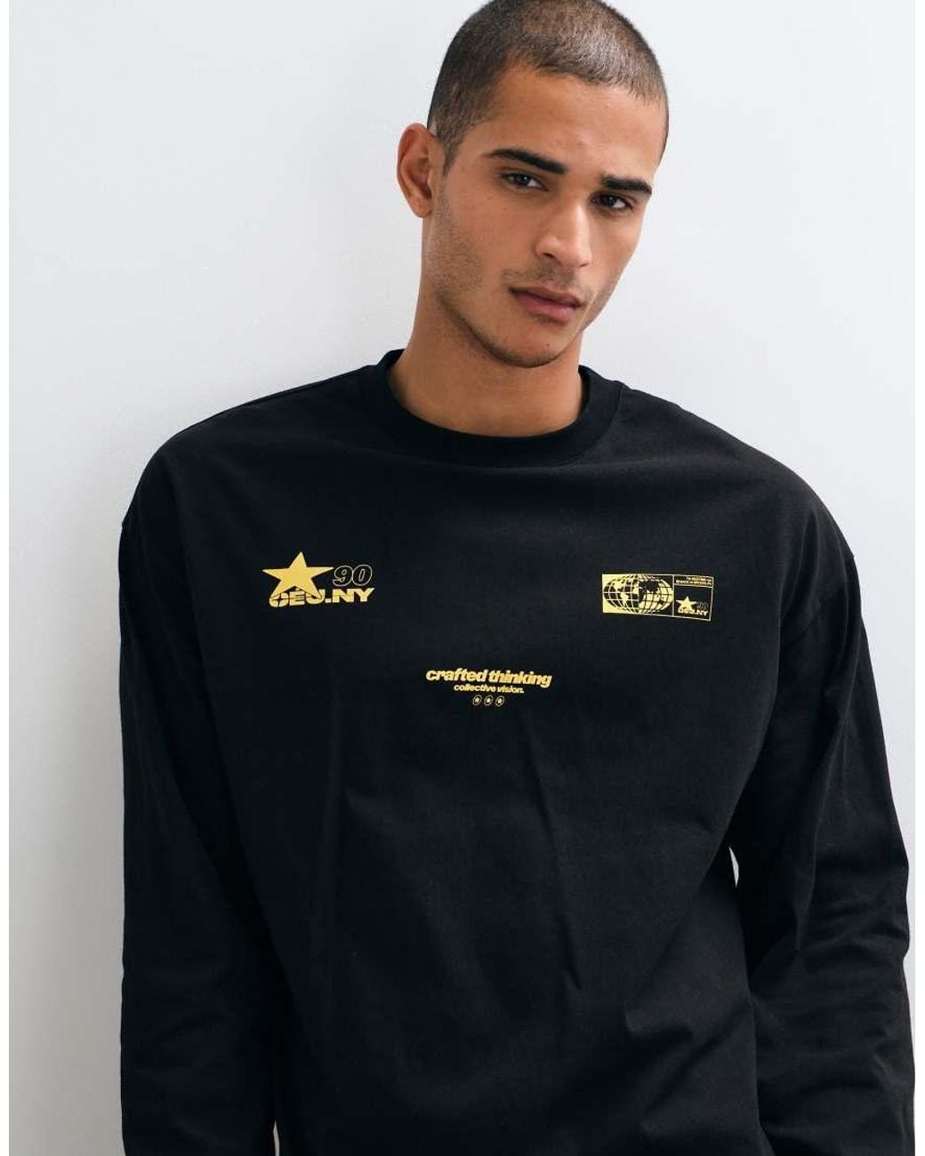 ASOS Blue Boxy Oversized Long Sleeve Top With Logo Print for men