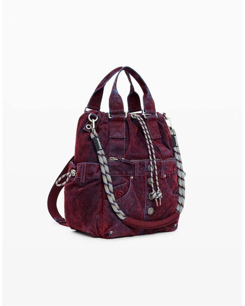 Desigual Purple Medium Multi-Position Denim Velvet Backpack