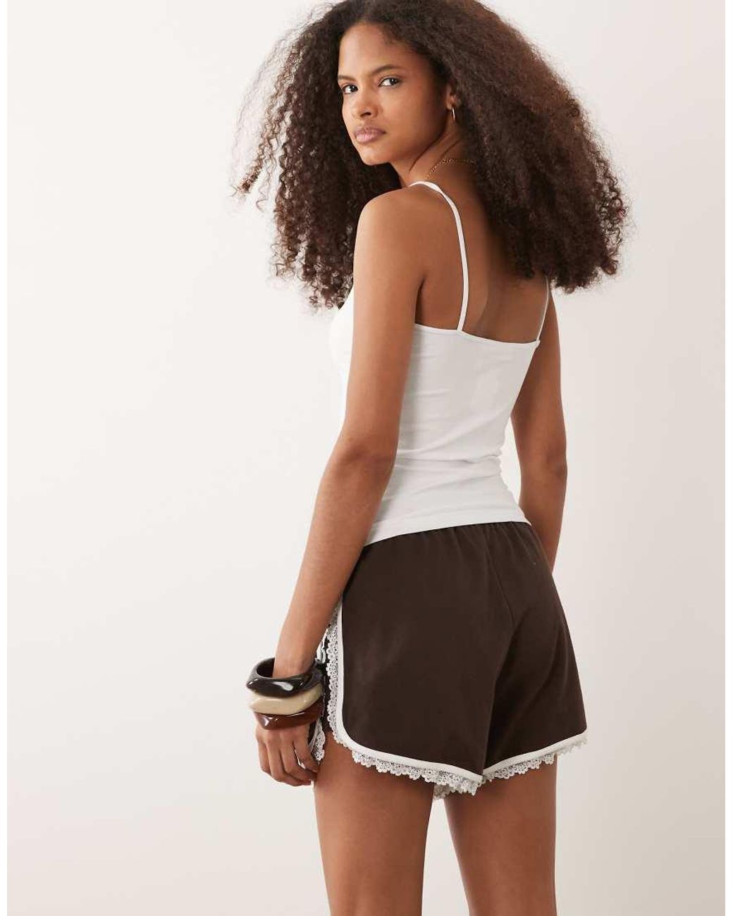 ASOS Brown Contrast Lace Detail Runner Short