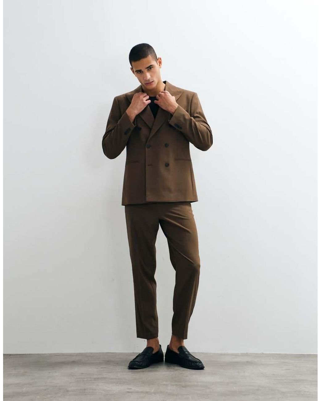ASOS Brown Regular Double Breasted Suit Blazer for men