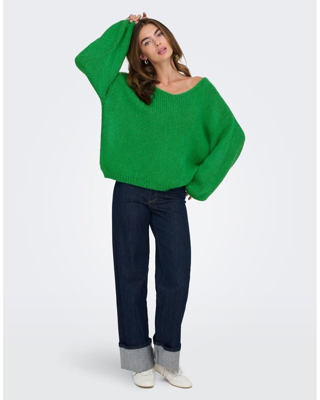 Jdy Green Dinea Long Sleeve Reversible Jumper