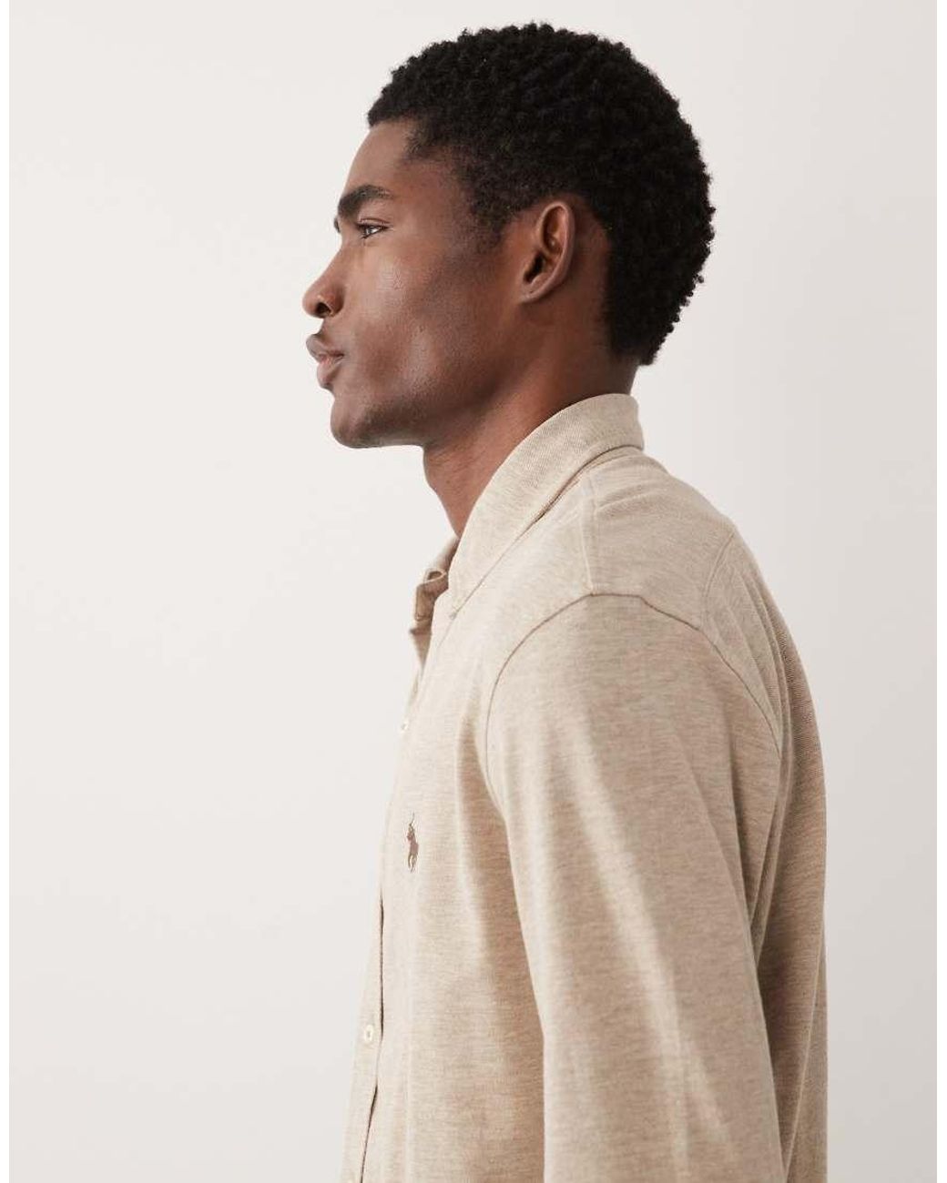 Polo Ralph Lauren Natural Icon Logo Long Sleeve Cotton Shirt for men