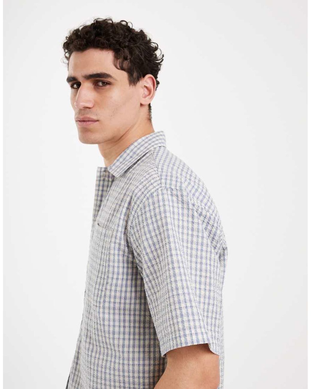 Redefined Rebel Gray Rowdy Oversized Fit Short Sleeve Checked Shirt Co-ord for men