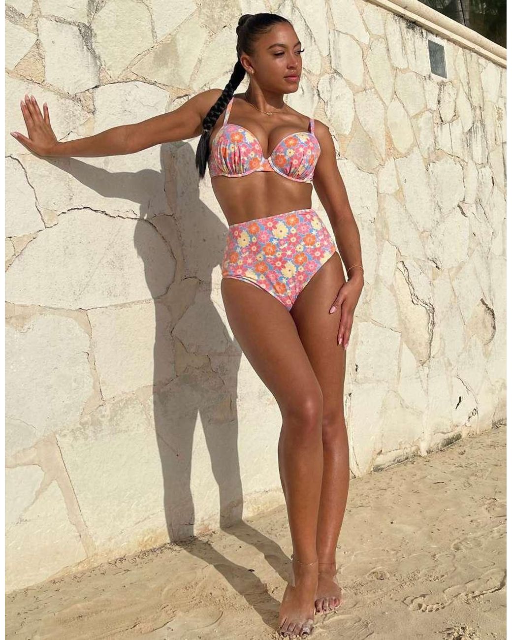 Wolf & Whistle Multicolor Floral Plunge Bikini Top