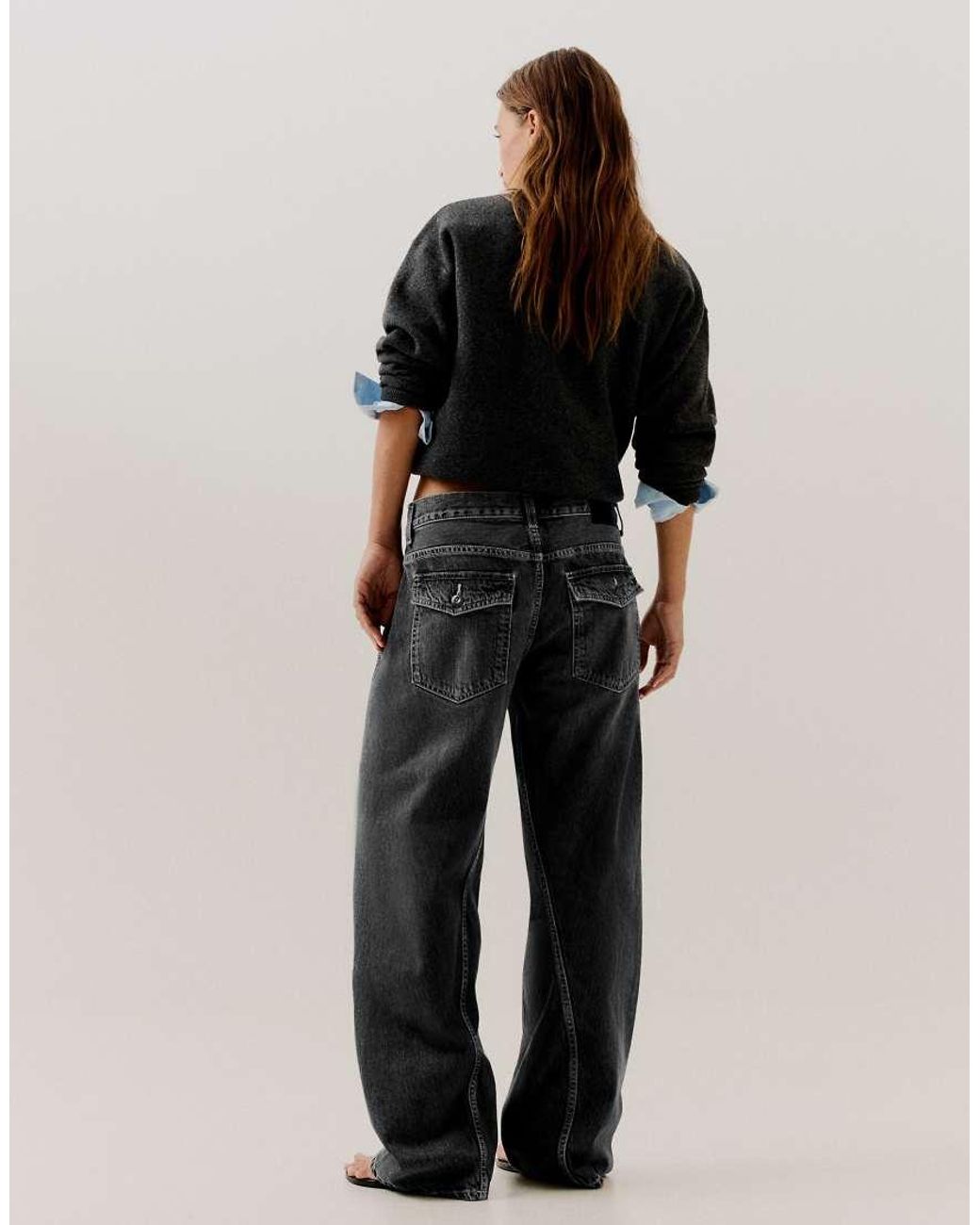 Bershka Black Petite Low-rise Barrel Jeans