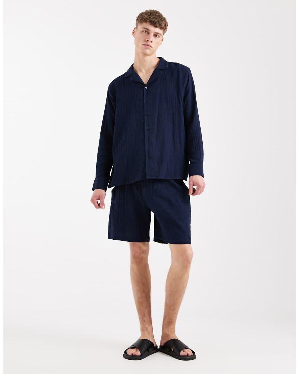 Sol Beach Blue Waffle Knit Long Sleeve Beach Shirt for men