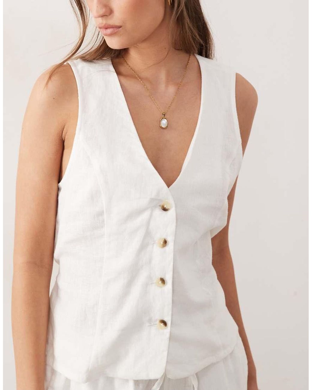 River Island White Linen Blend Waistcoat