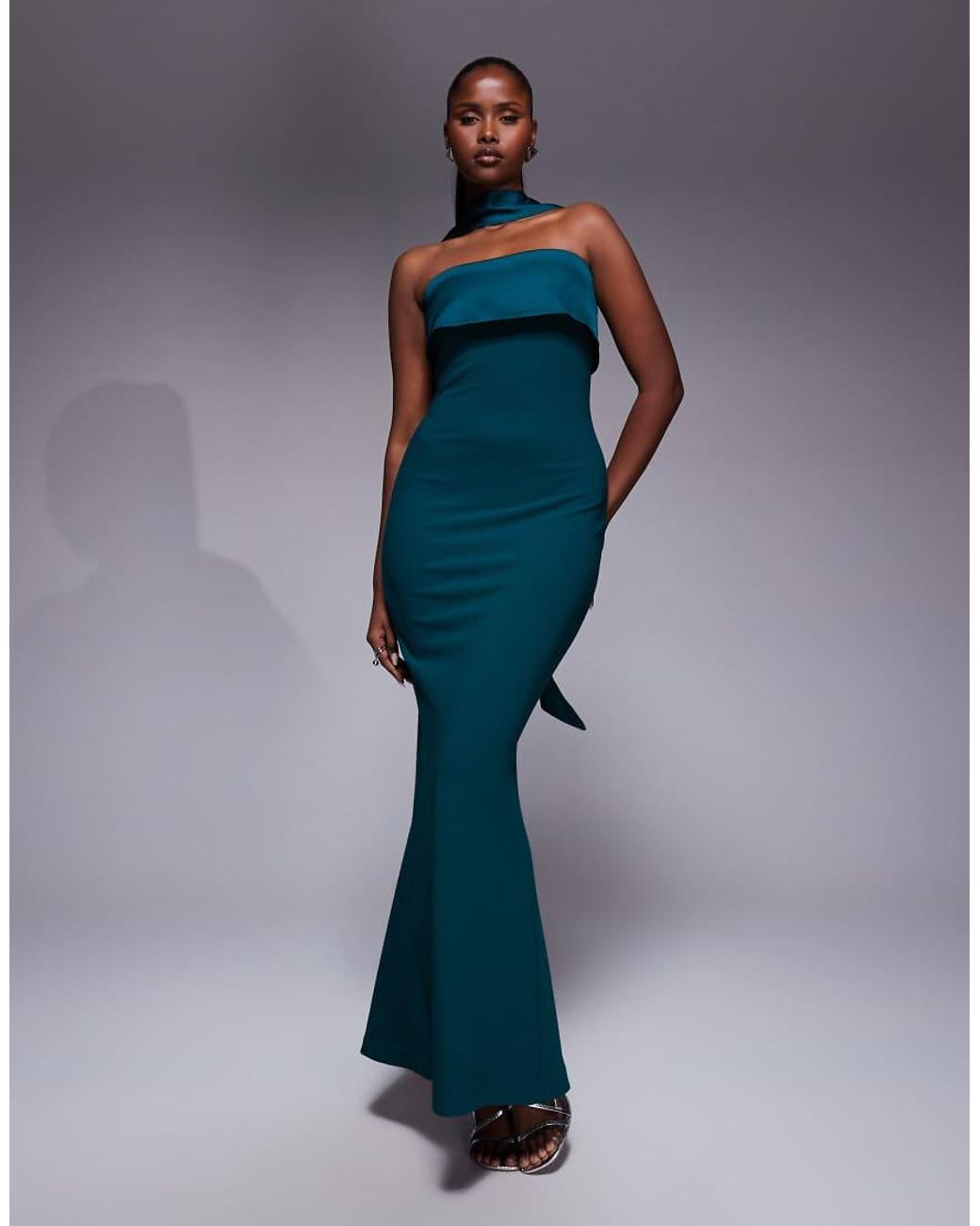 Forever New Blue Strapless Fishtail Maxi With Neck Scarf