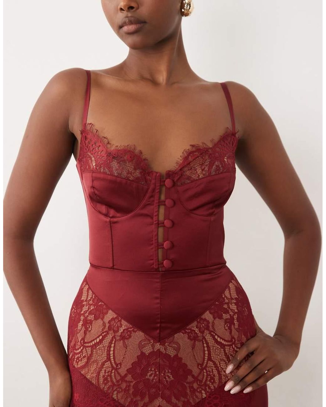 The Dolls House Red Dolce Exclusive Premium Satin And Lace Insert Cami Maxi Dress