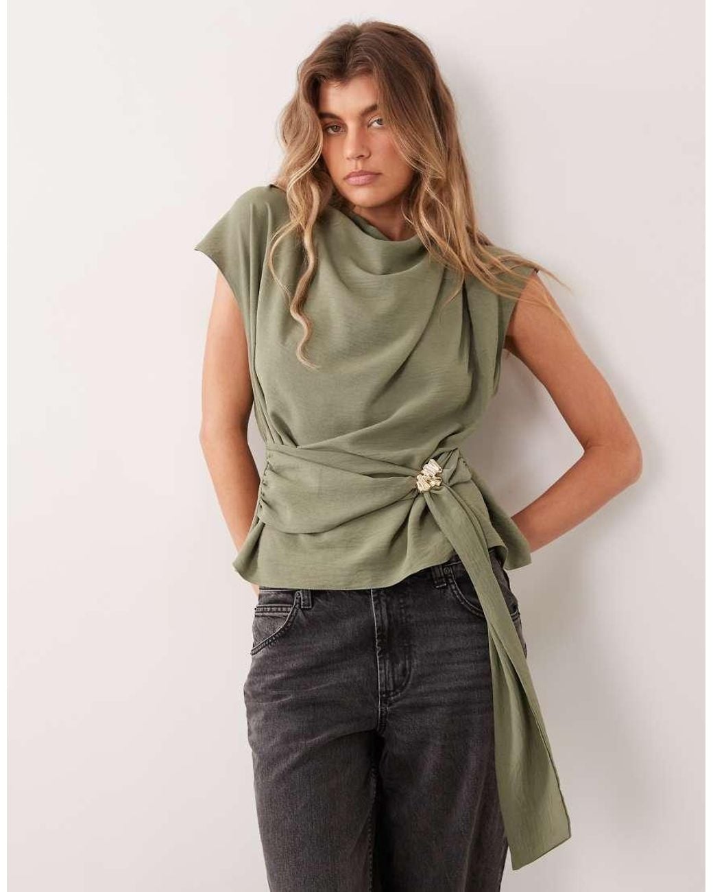 ASOS Green High Neck Top With Belt