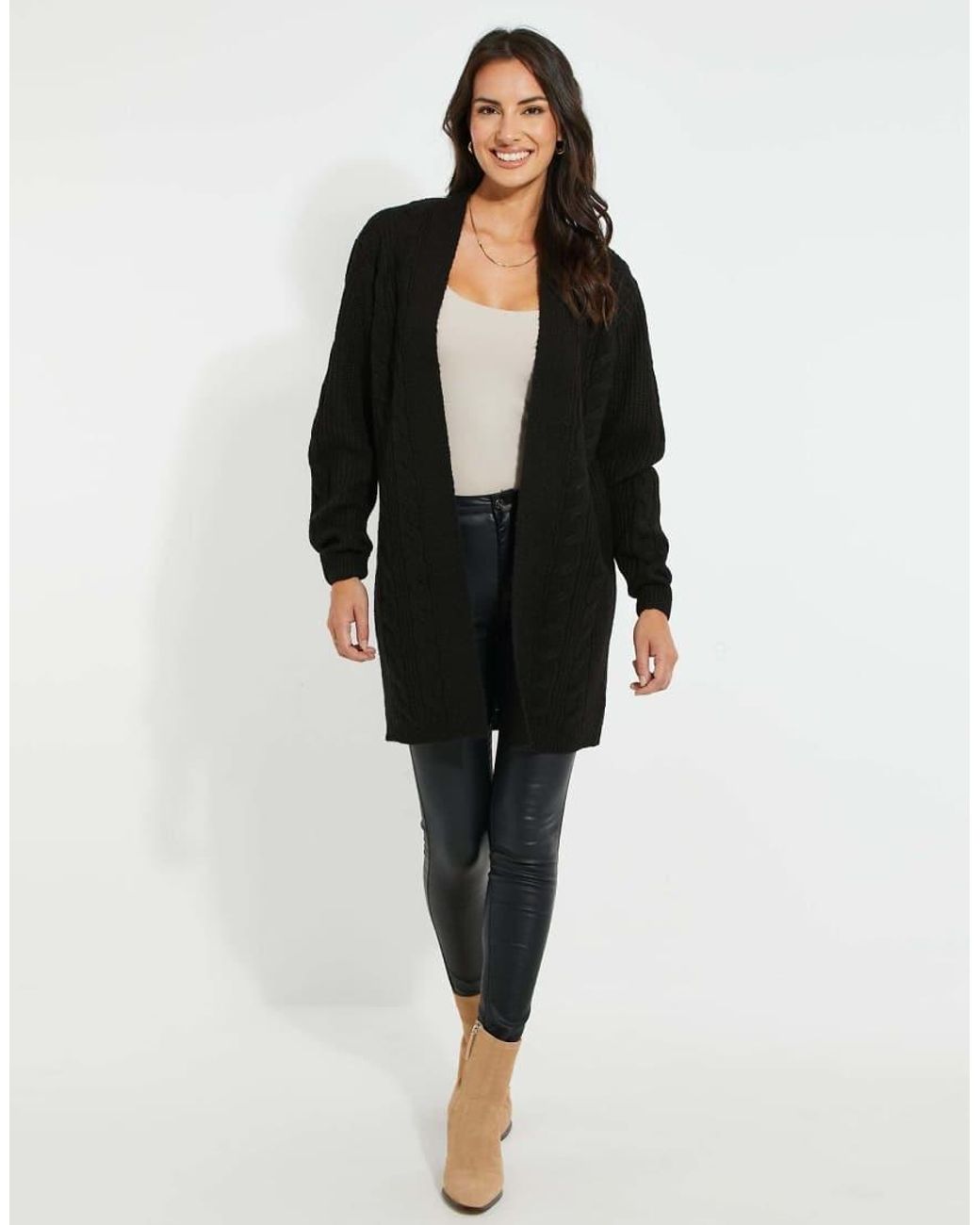 Threadbare Black Rozanna' Cable Knit Cardigan