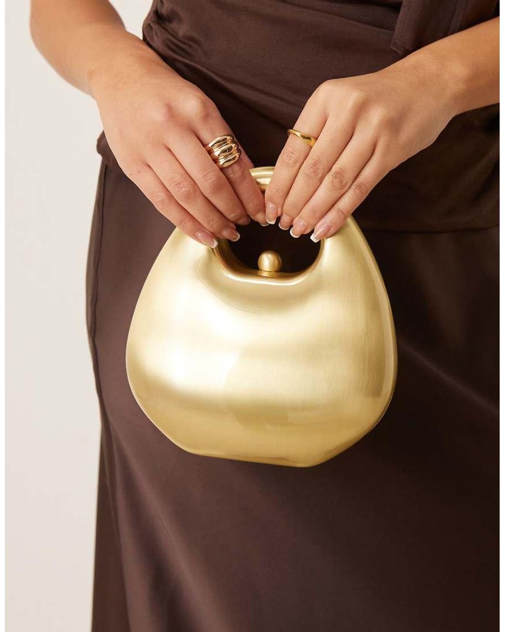 ASOS Brown Grab Handle Hardcase Clutch Purse