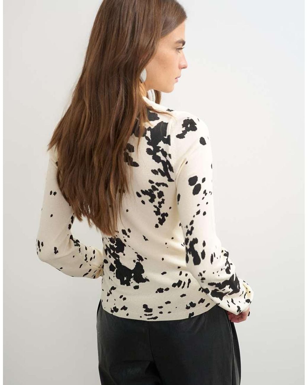 TOPSHOP White Knitted Animal Print Sheer Henley Top