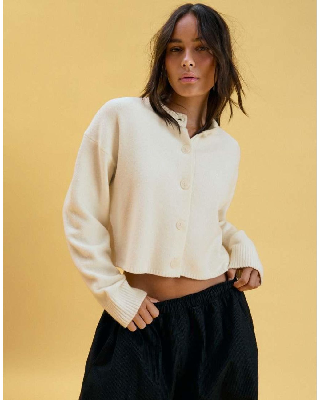 Bershka Brown Round Neck Button-up Knit Cardigan