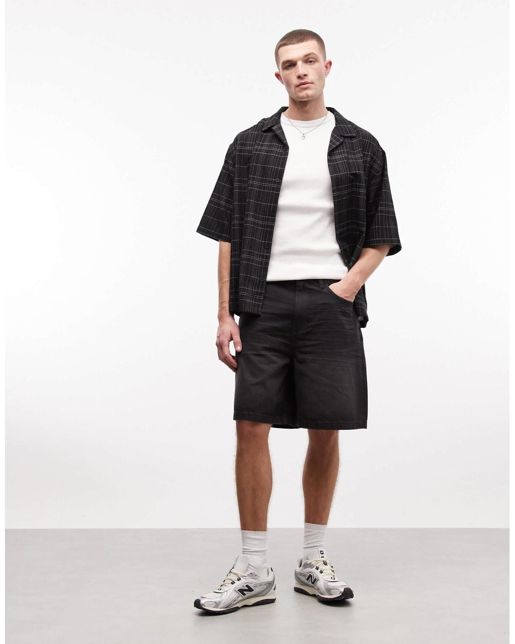 Collusion Black Denim Mid Rise Shorts for men