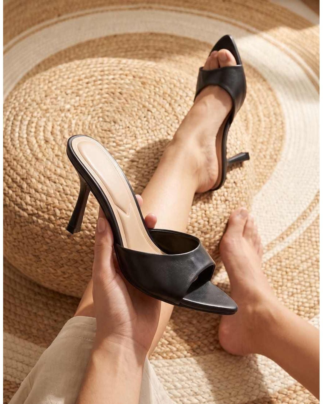 SEQWL Black Open Toe Slip-On High Heel Mule Sandals