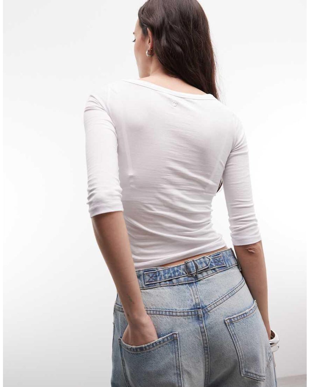 Collusion White Slash Neck 3/4 Sleeve Top
