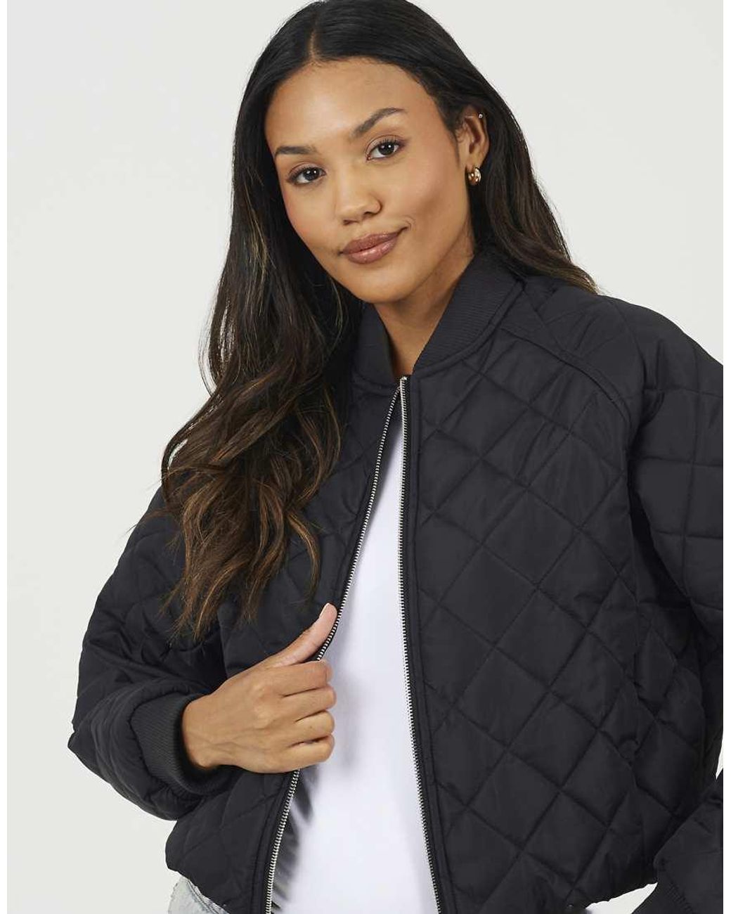 Brave Soul Blue Diamond Quilted Bomber Jacket