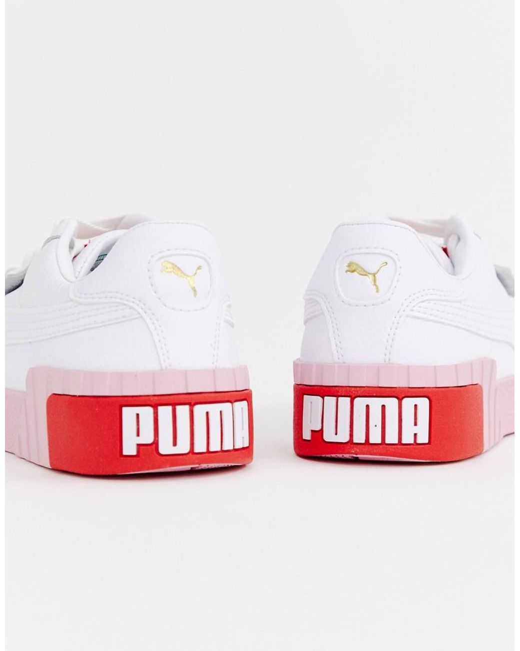 PUMA Leather Cali And Pink Trainers in White | Lyst