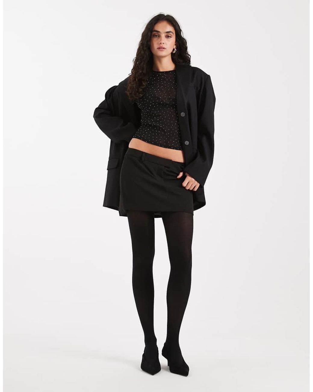 ASOS Black Textured Mesh Hotfix Long Sleeve Top