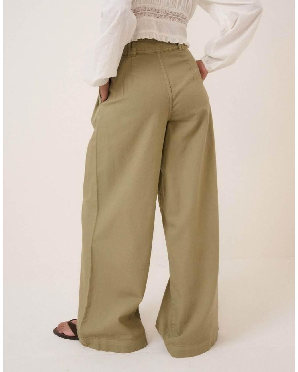 Nobody's Child Petite Natural Pleated Cotton Wide Leg Trousers