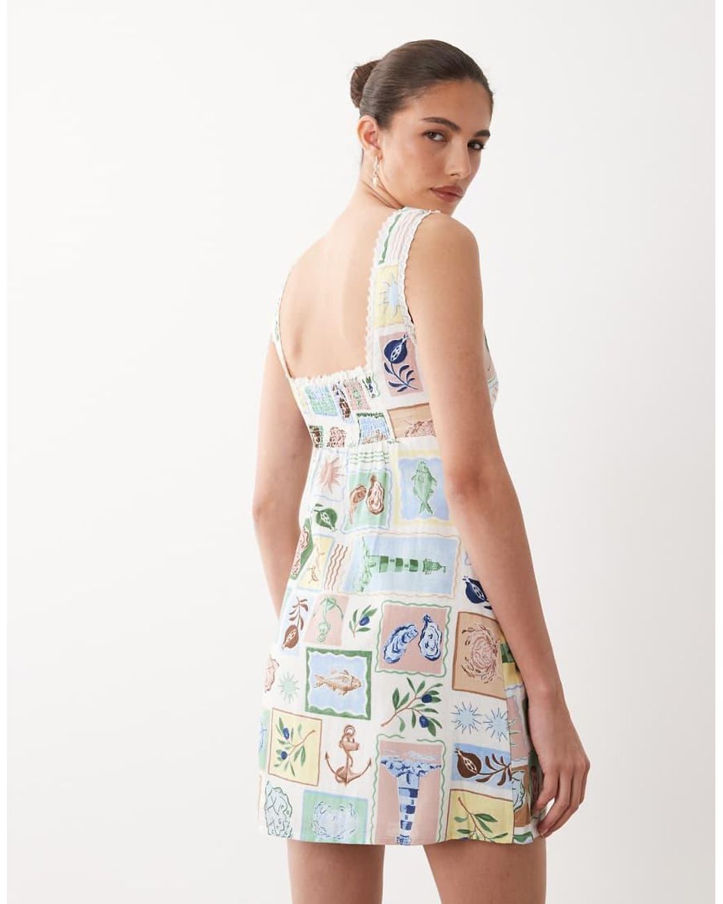 Nobody's Child Blue Ciara Linen Blend Square Neck Sleeveless Mini Dress