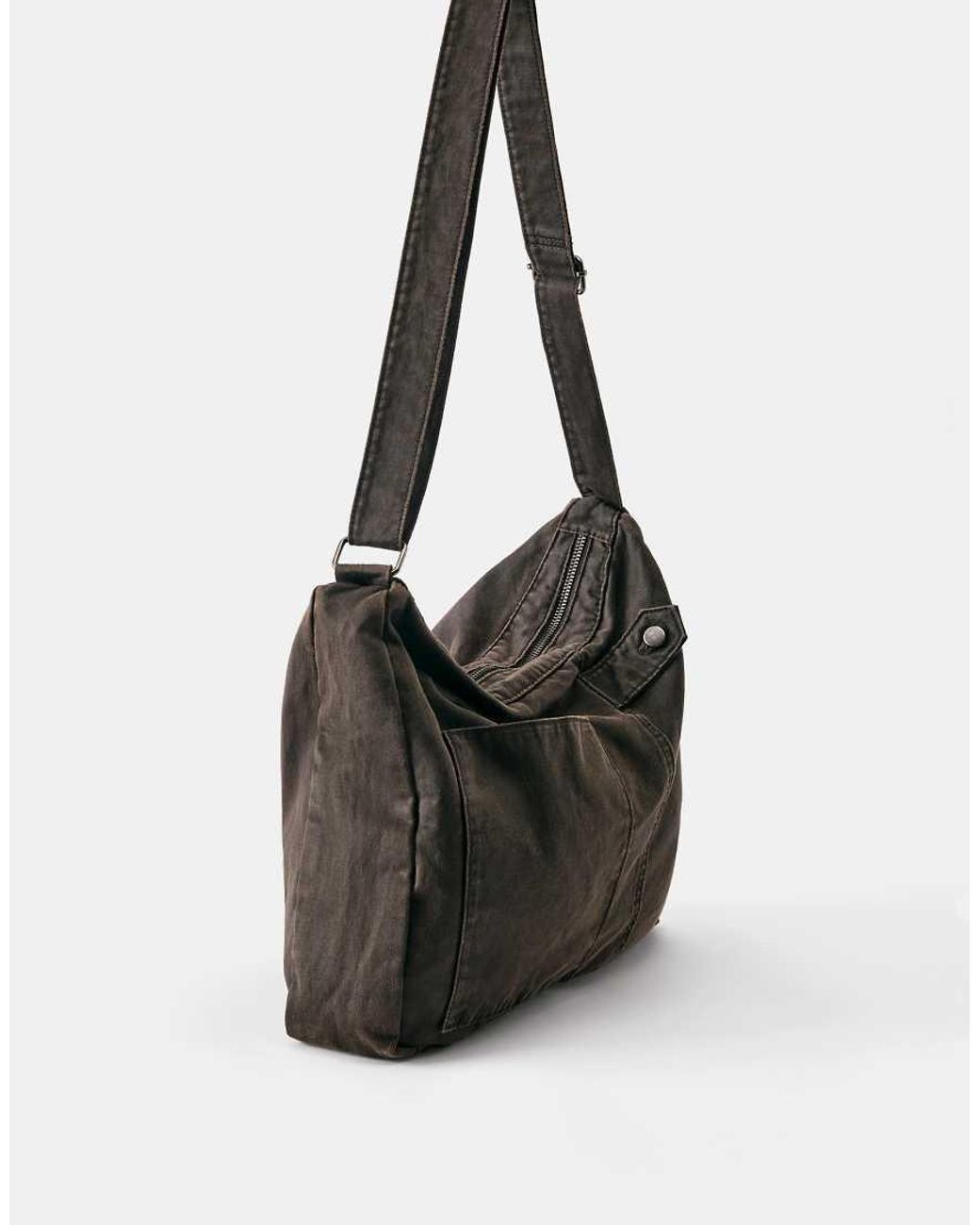 Pull&Bear Black Waxed Canvas Crossbody Bag for men