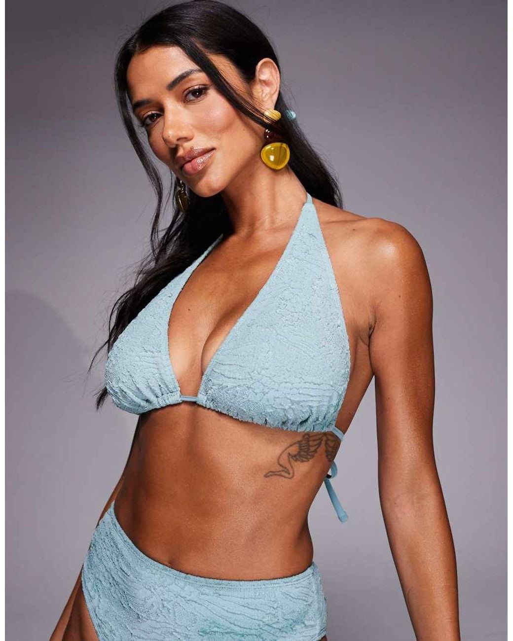 ASOS Blue Fuller Bust Cassi Seychelles High Apex Triangle Bikini Top