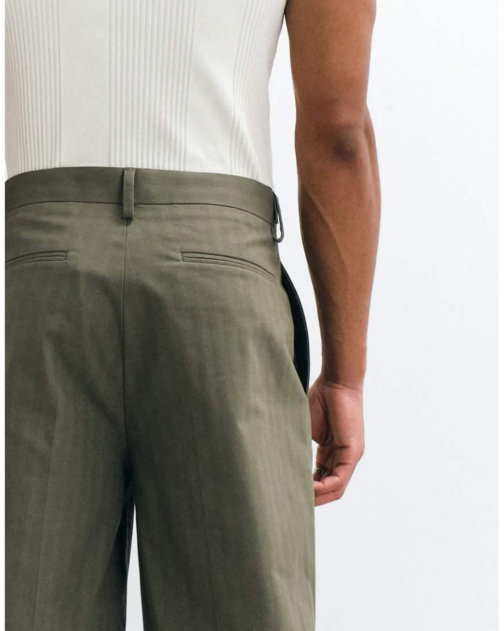 ASOS Green Tailored Cotton Rich Oversized Tapered Trousers for men