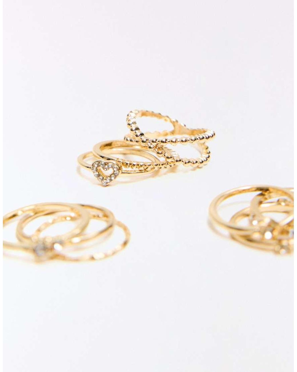 Bershka Set Van 9 Ringen Met Strass-Streentjes in het White