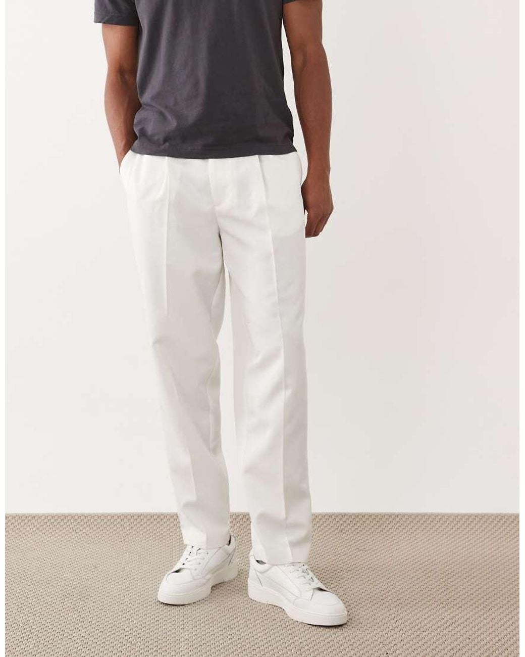 ASOS White Tailored Pleated Oversized Tapered Pants for men