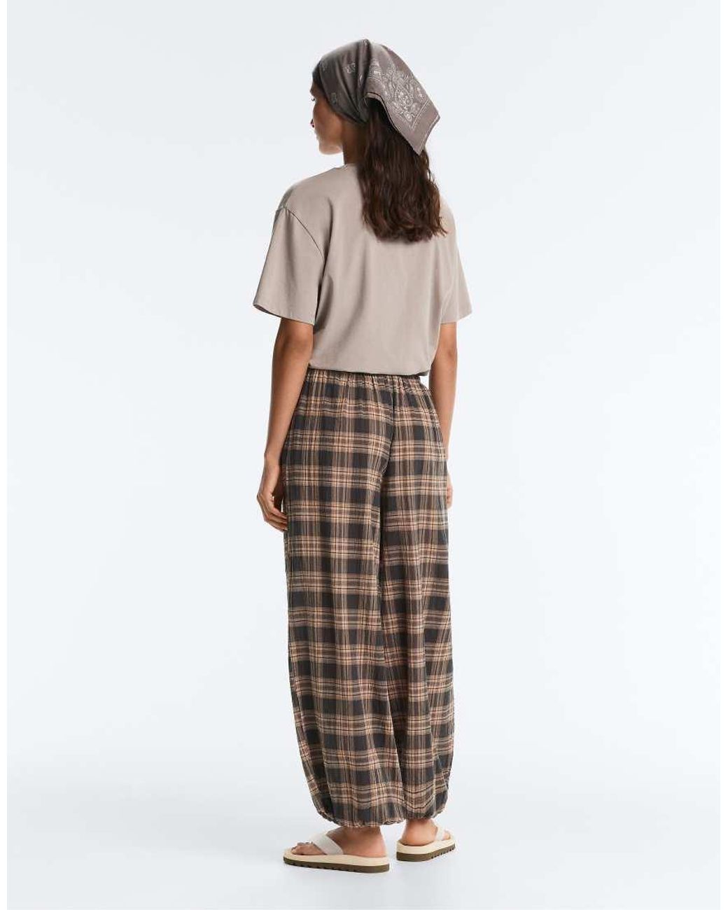 Oysho White Cotton Blend Balloon Trousers