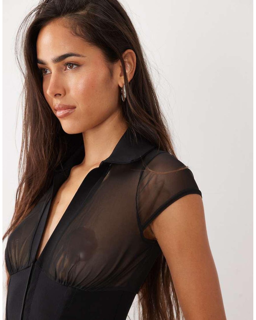 ASOS Blue Mesh Corset Top With Bengaline Hook-and-eye Waist
