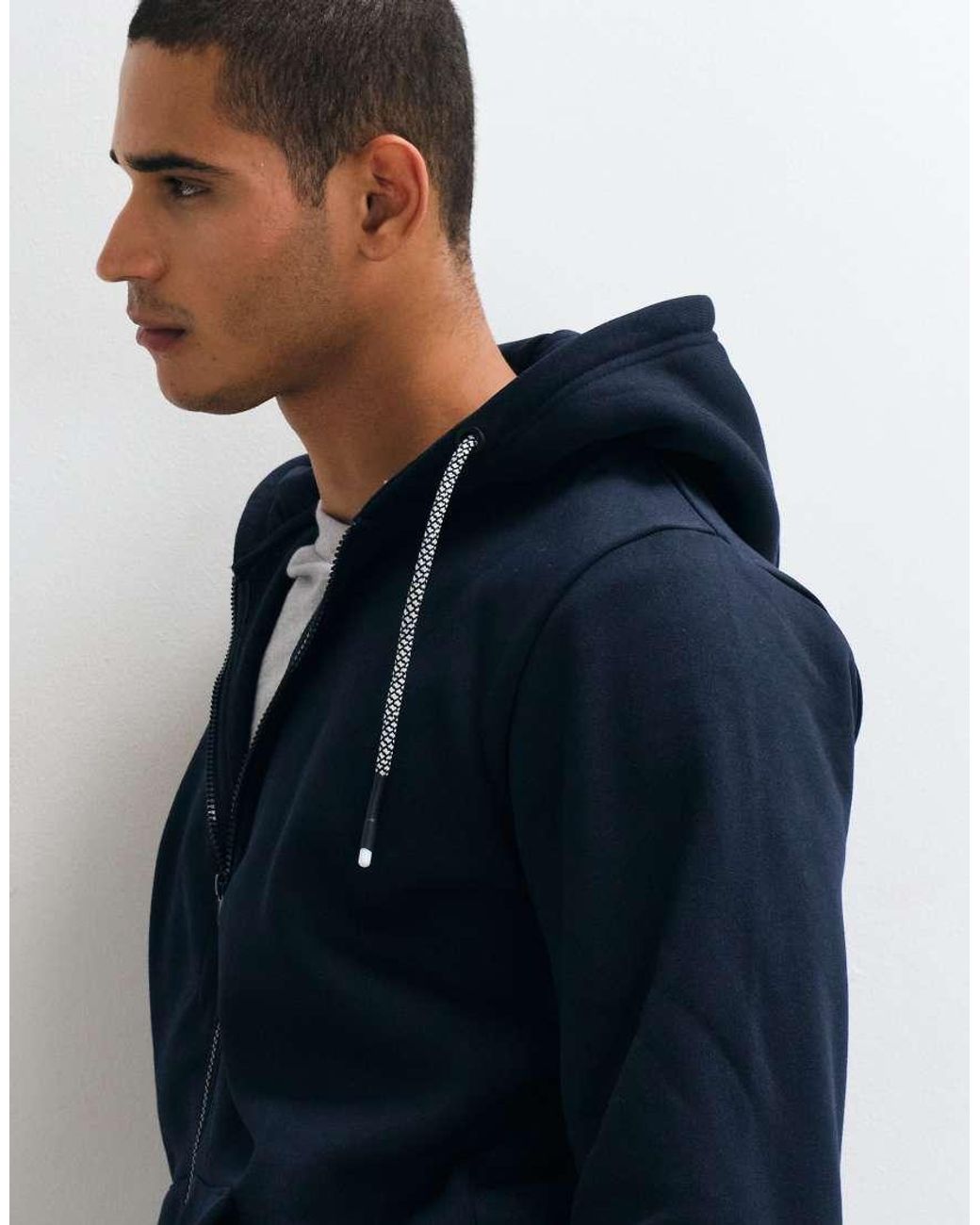 Brave Soul Blue Zip Through Hoodie With Drawcords for men
