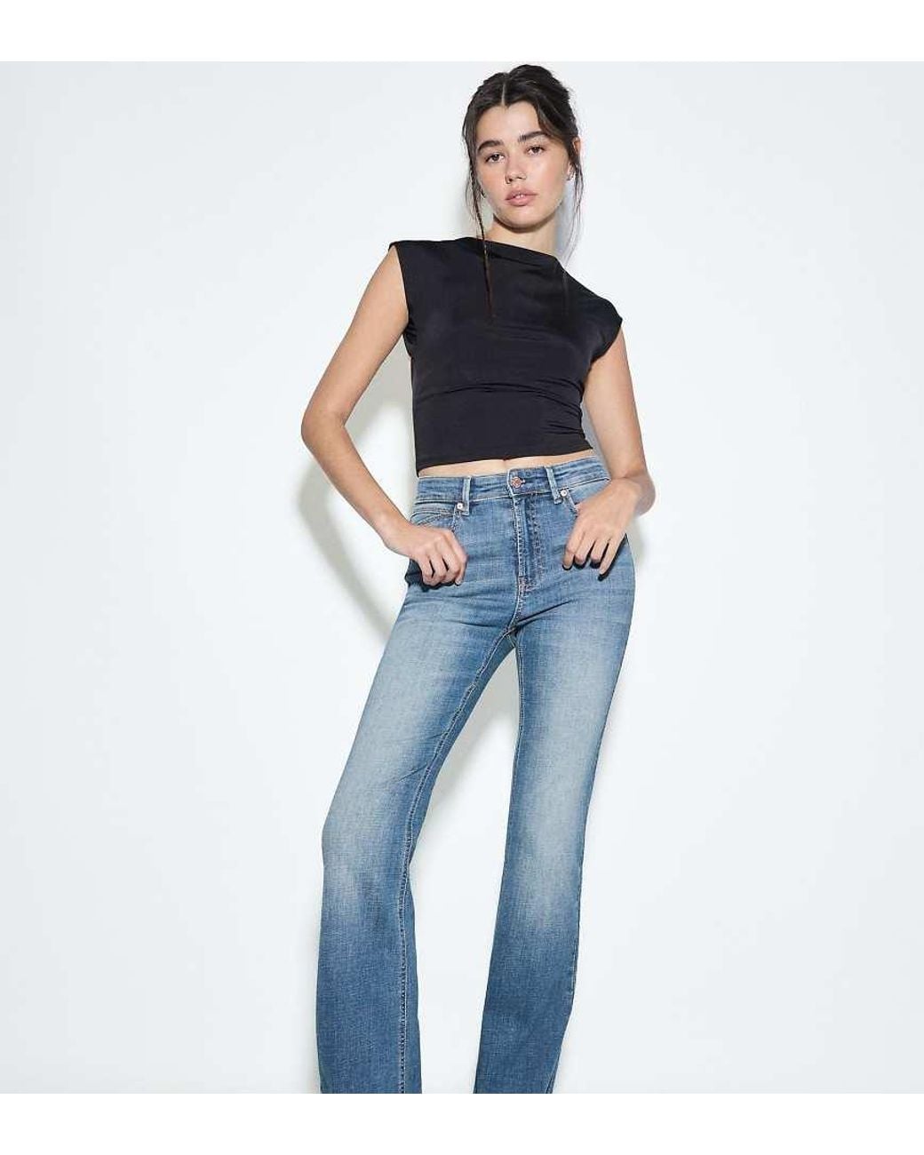 Stradivarius Blue Tall D74 Bell Bottom Stretch Slit Jeans