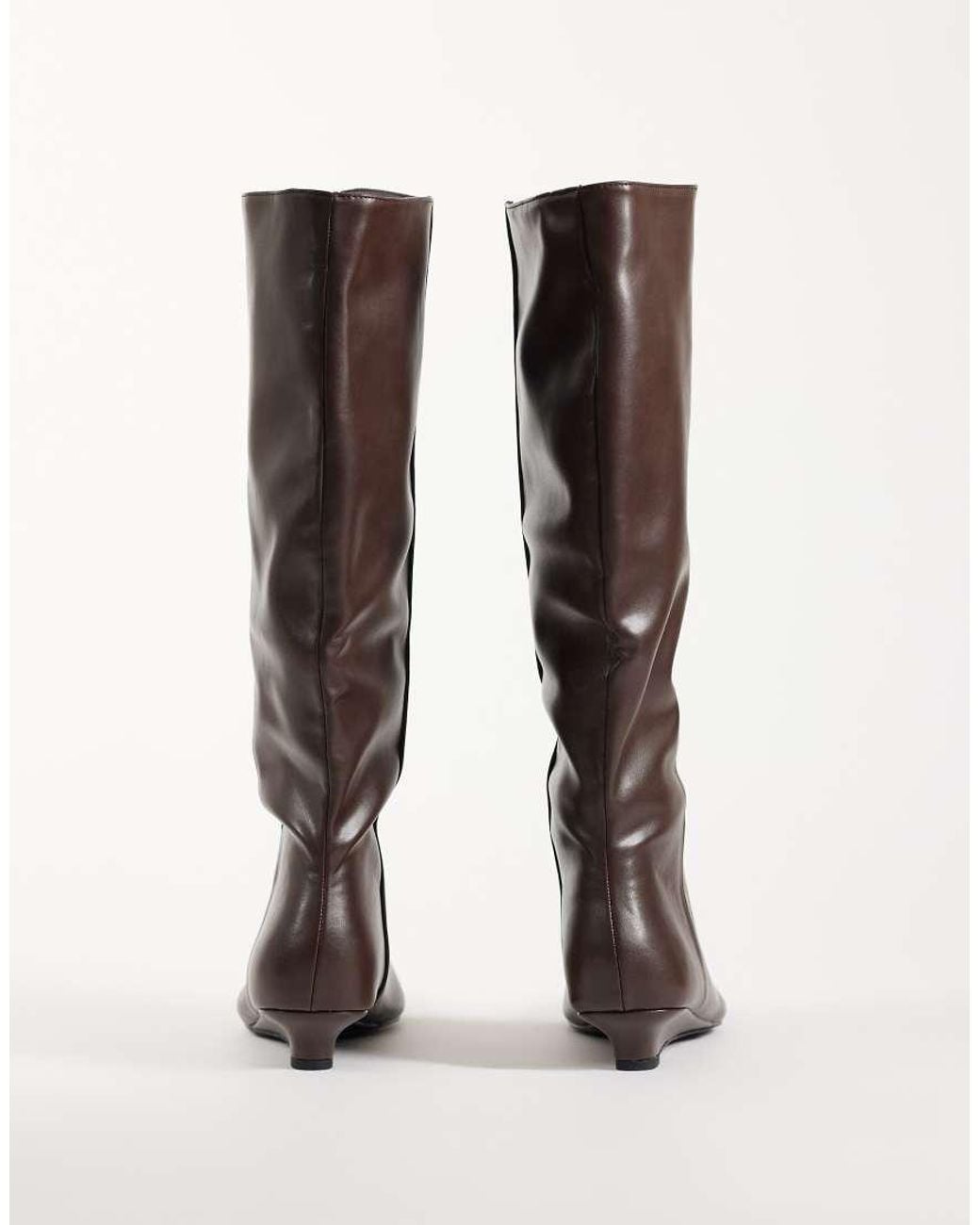 Public Desire Brown Pia Low Wedge Knee Boots