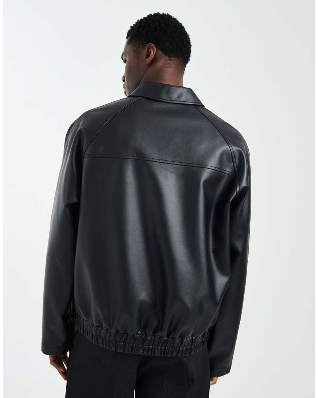 ASOS Black Oversized Faux Leather Jacket for men
