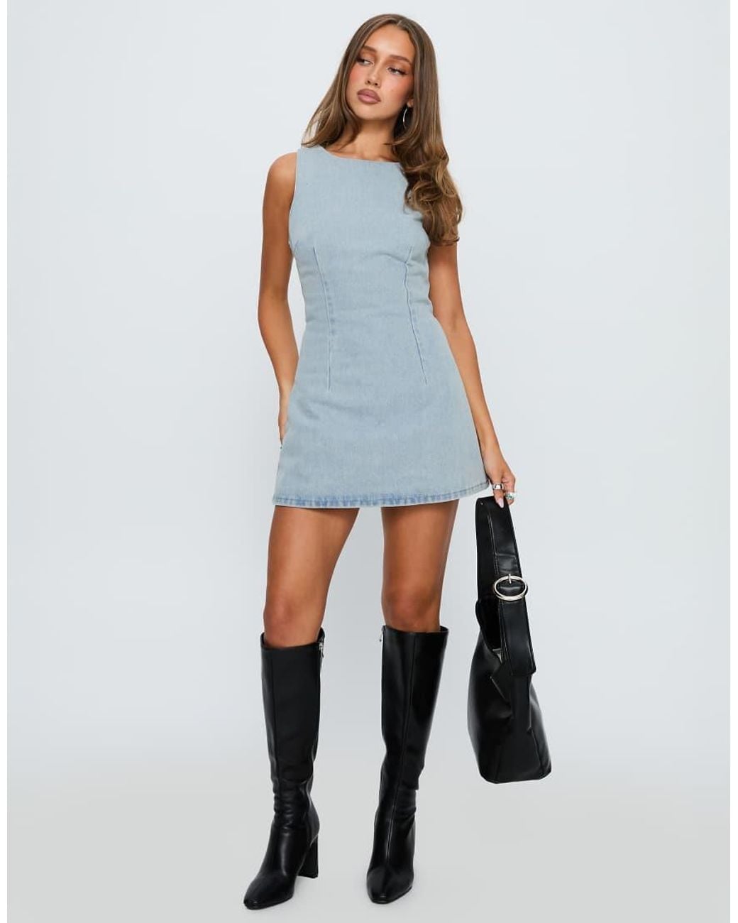 Princess Polly Blue Ainsleigh Cotton Rich Denim Tie Back Detail Mini Dress