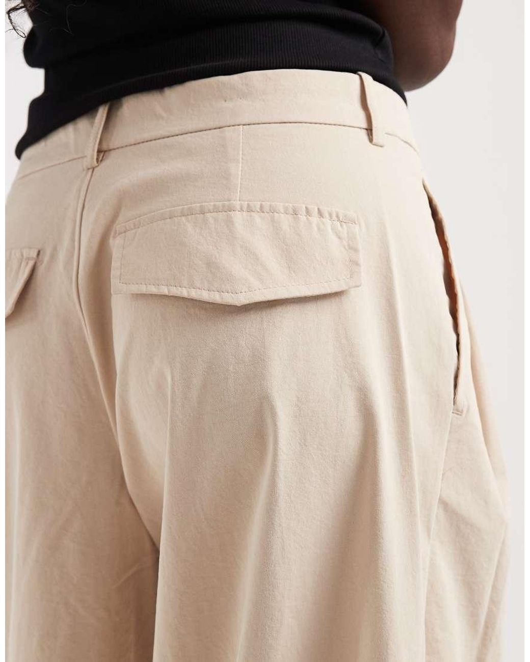 Vero Moda Natural Deep Pleat Detail Wide Leg Tailored Trouser