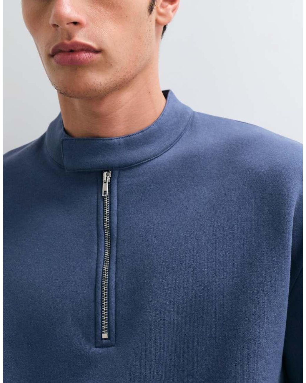 ASOS Blue Relaxed Sweatshirt With Zip And Velcro Fastening for men