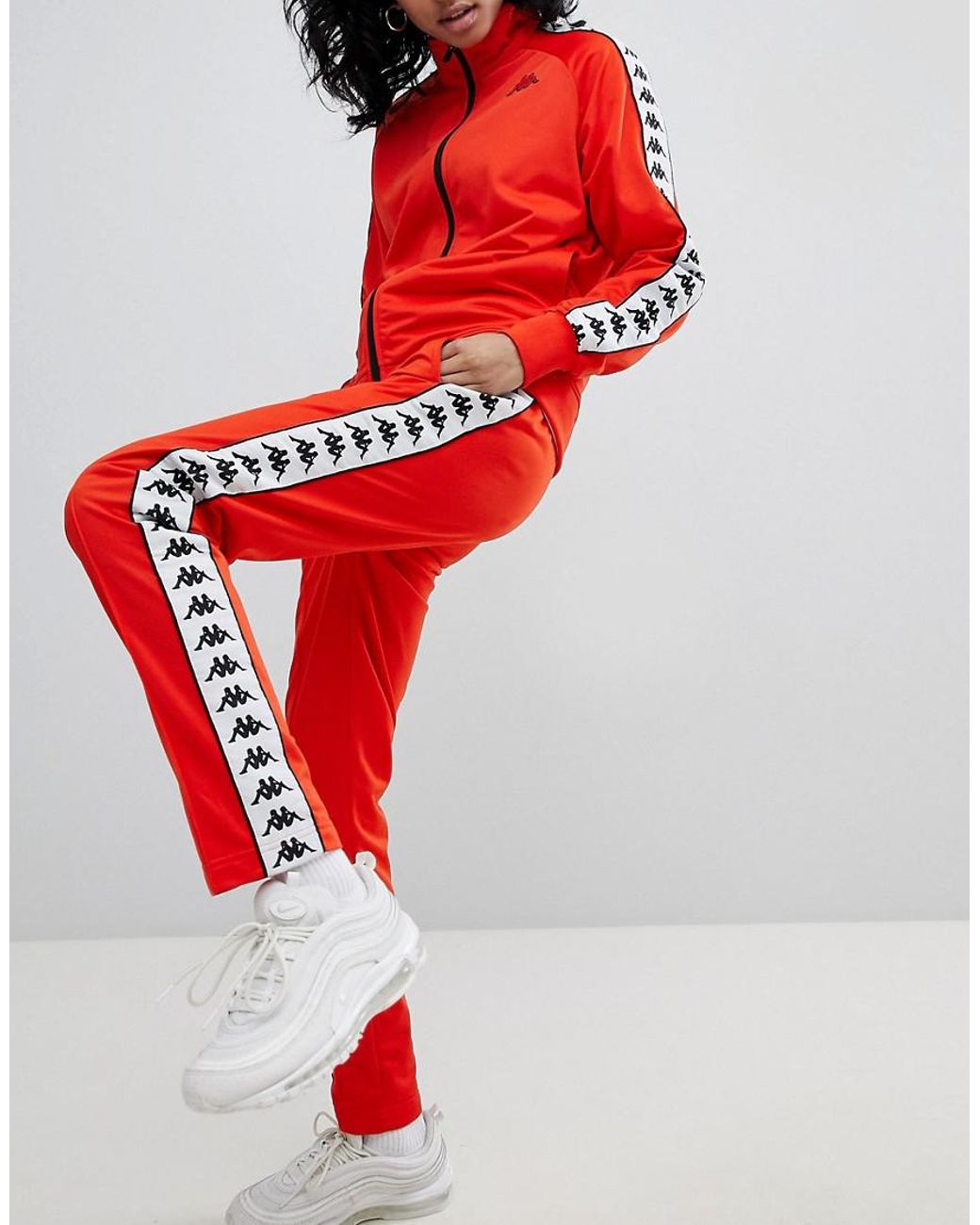 Kappa Slim Tracksuit Bottom Co-ord With Taping in Red