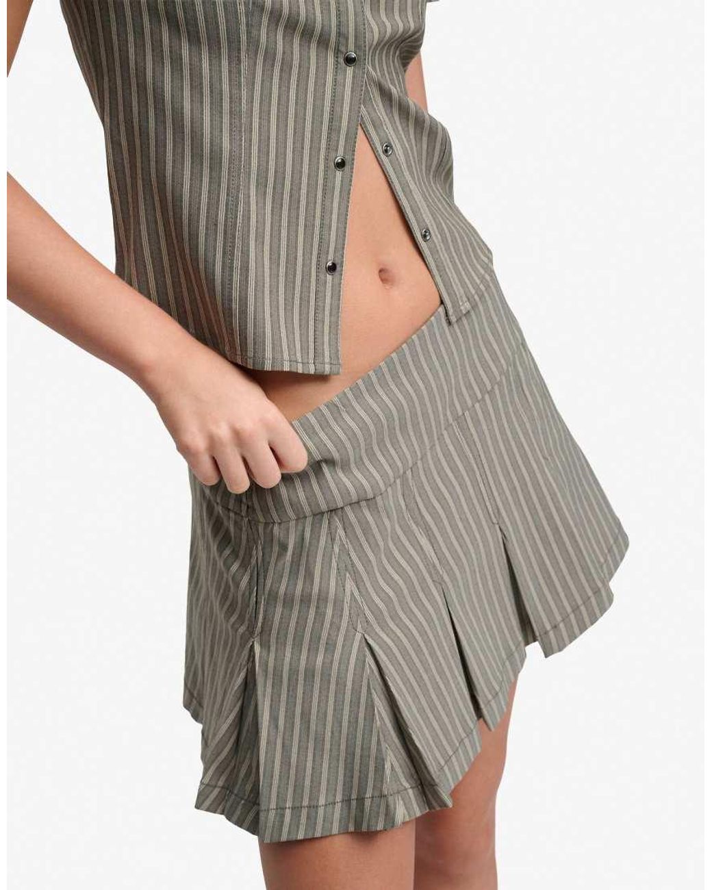 Bench x Superdry & Co White Logo Pleated Stripe Mini Skirt