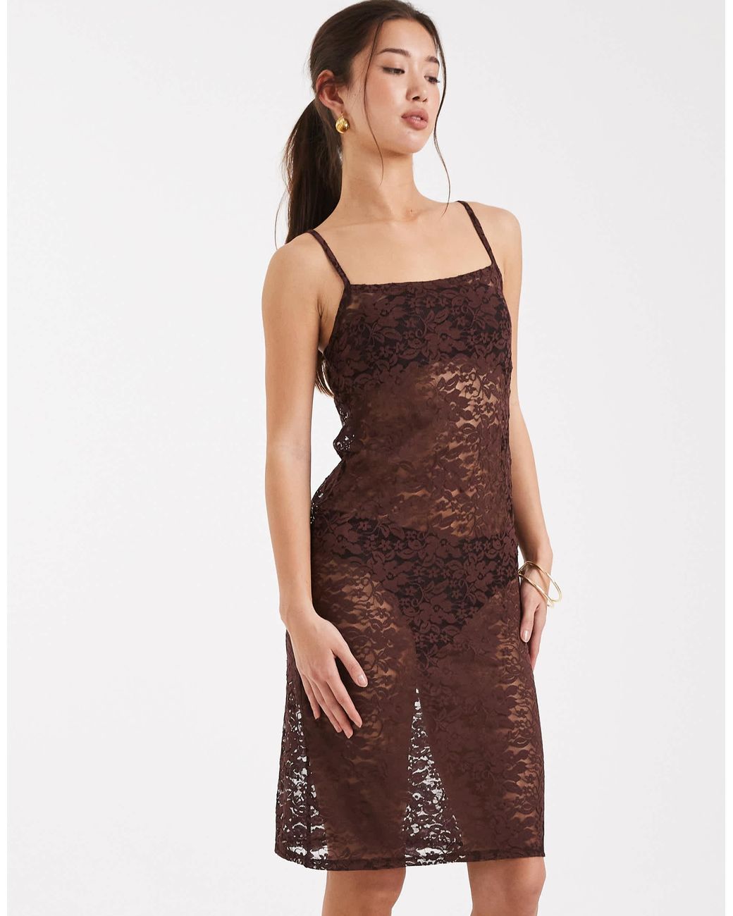 Collusion Brown Square Neck Cami Dress