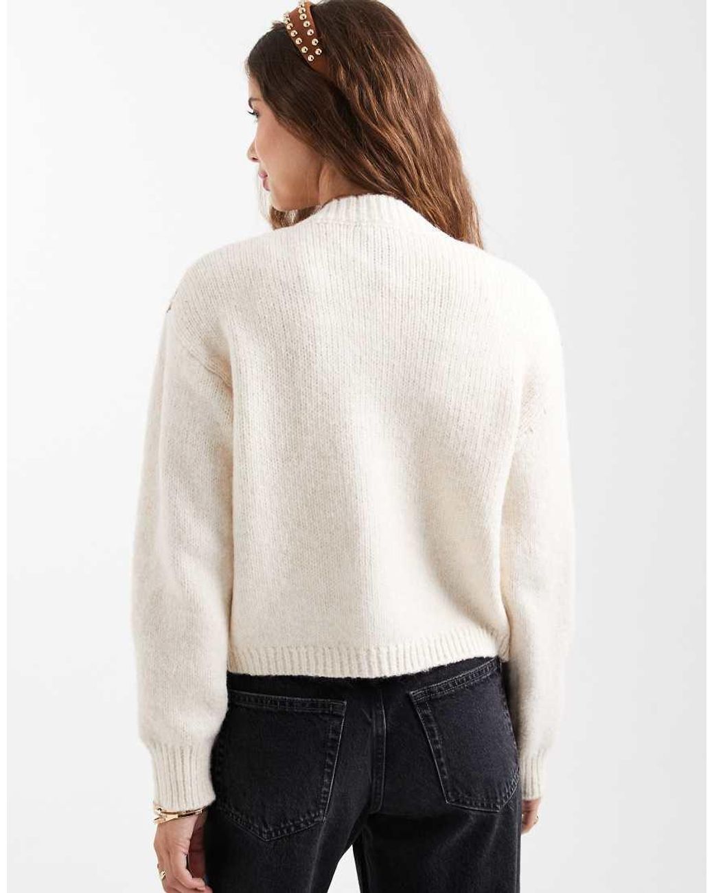 New Look Natural Argyle Crew Neck Cardigan